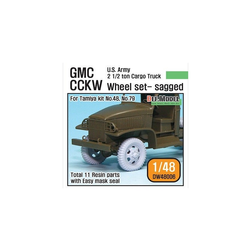 DEF.MODEL, WW2 U.S GMC CCKW Cargo Truck Sagged Wheel set (Tamiya 1/48), DW48006, SCALE 1/48