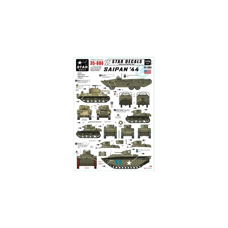 Star Decals 35-886, Decals for Saipan '44. DUKW, M4A2 Sherman&Others, 1:35