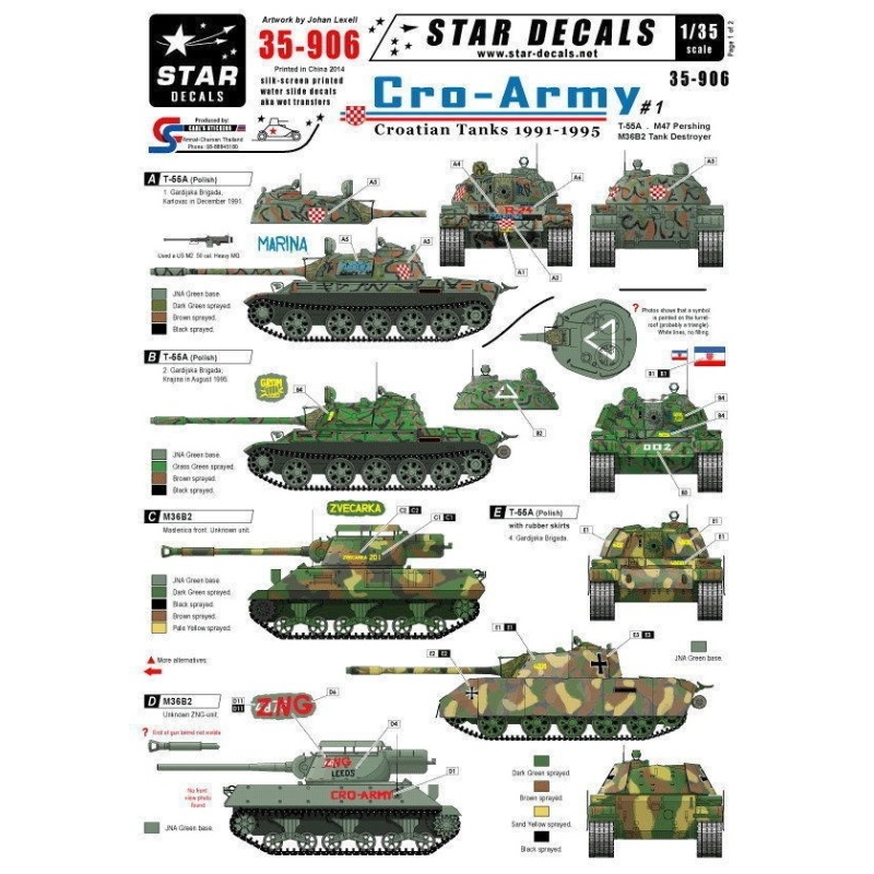 Star Decals 35-906, Decals for T-55A/M47 Pershing/M36B2. Cro-Army 1.