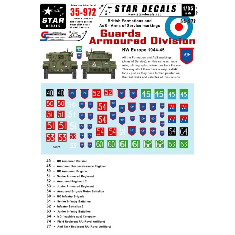 Star Decals 35-972, Decals for British Guards Armoured Division 1944-45