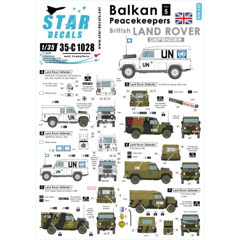 Star Decals 35-C1028, Decals for Balkan Peacekeepers 5.British Land Rover, 1:35