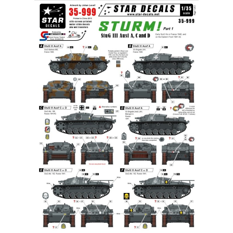 Star Decals  35-999 STURM! 1. StuG III Ausf A, C and D Early StuG IIIs, 1:35