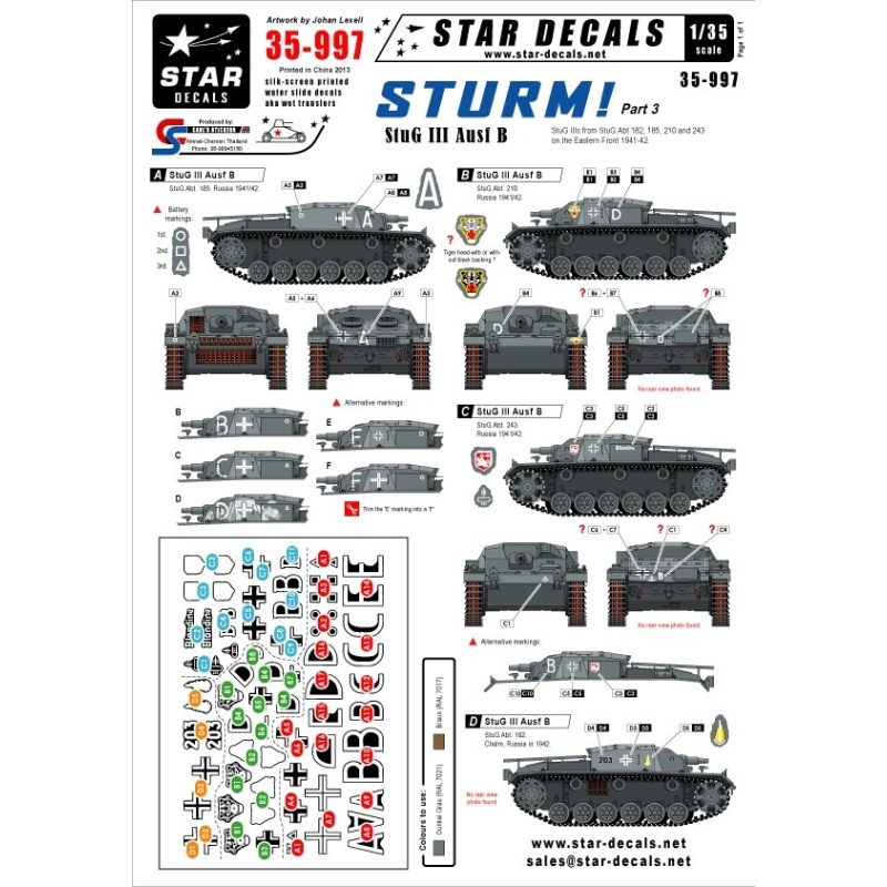 Star Decals, 35-997 STURM! 3. StuG III Ausf B Early StuG IIIs ,1:35