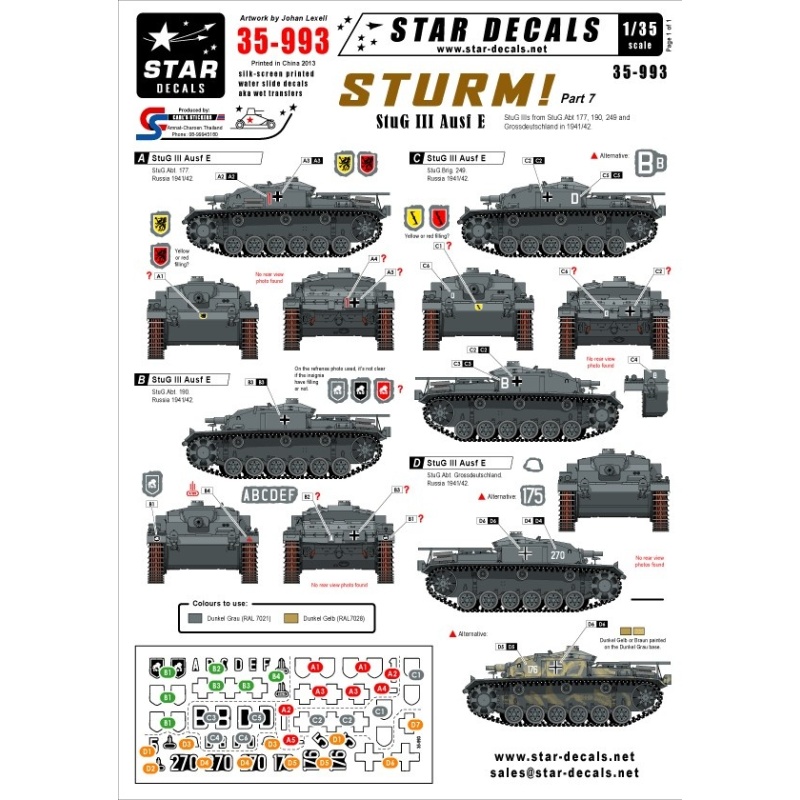 Star Decals, 35-993 STURM! 7. StuG III Ausf E StuG IIIs in 1941-42 , 1:35