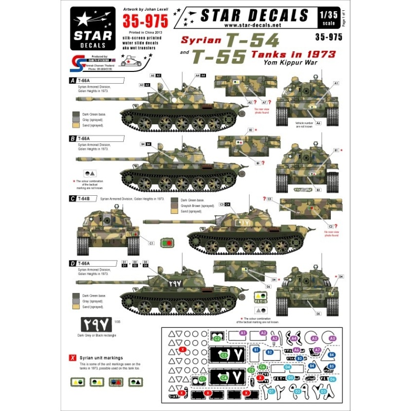 Star Decals, 35-975 , Syrian T-54 and T-55 Tanks, SCALE 1/35