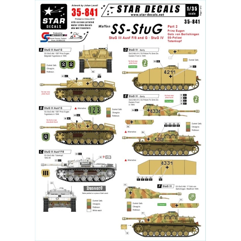 Star Decals 35-841,  Waffen - SS StuG  2, SCALE 1:35