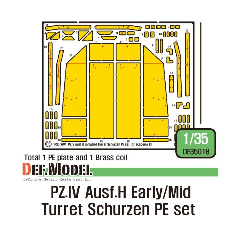 DEF.MODEL, DE35018, German Pz.IV Ausf.H Early/Mid Turret Schurzen PE set, 1:35