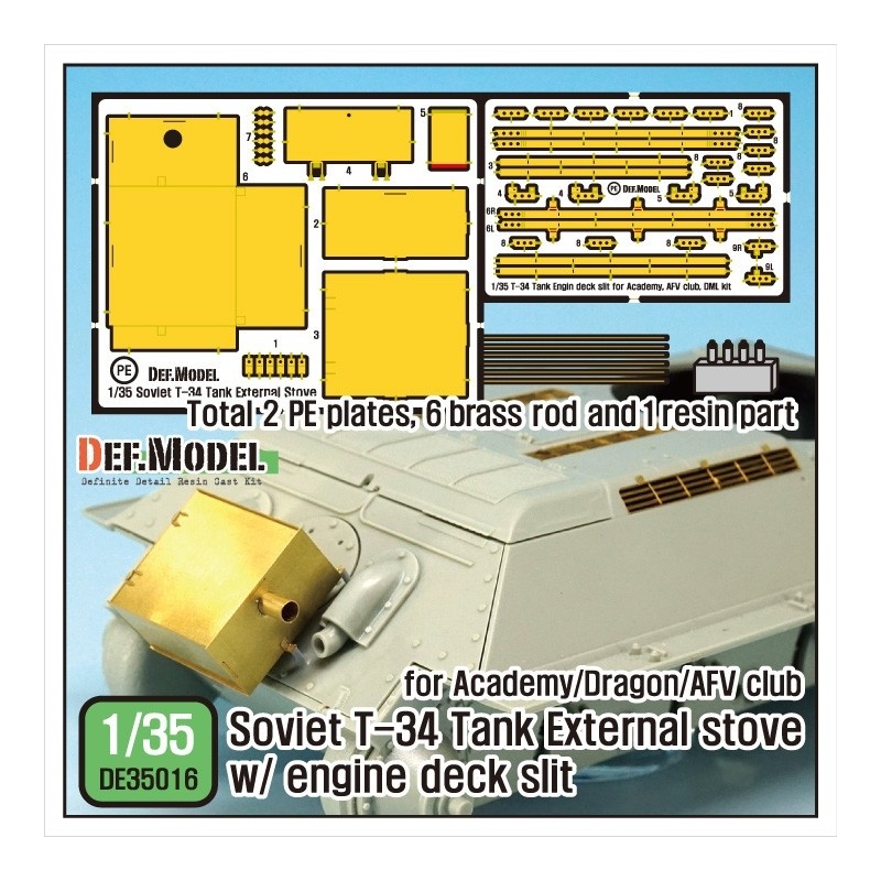 DEF.MODEL, DE35016, Soviet T-34 External stove w/ Engine deck slit set , 1:35
