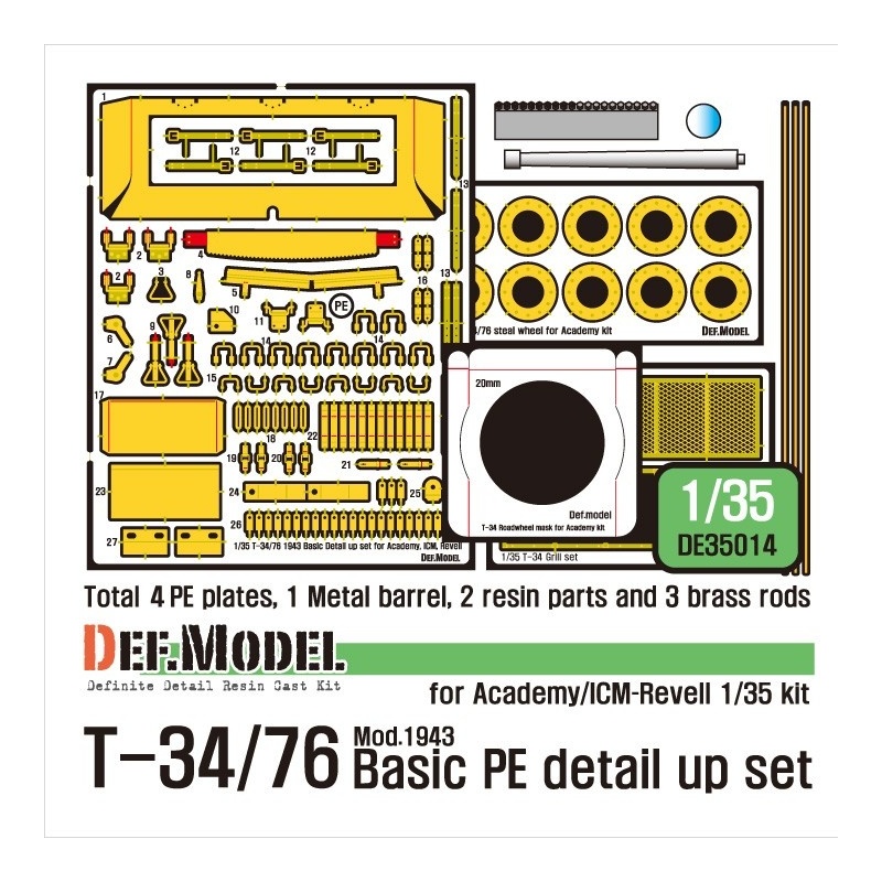 DEF.MODEL, DE35014, T-34/76 Mod.1943 Basic PE detail up set, 1:35