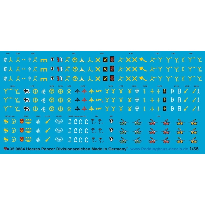 Peddinghaus 1/35, 0884, Decals for German WWII tank division unit signs