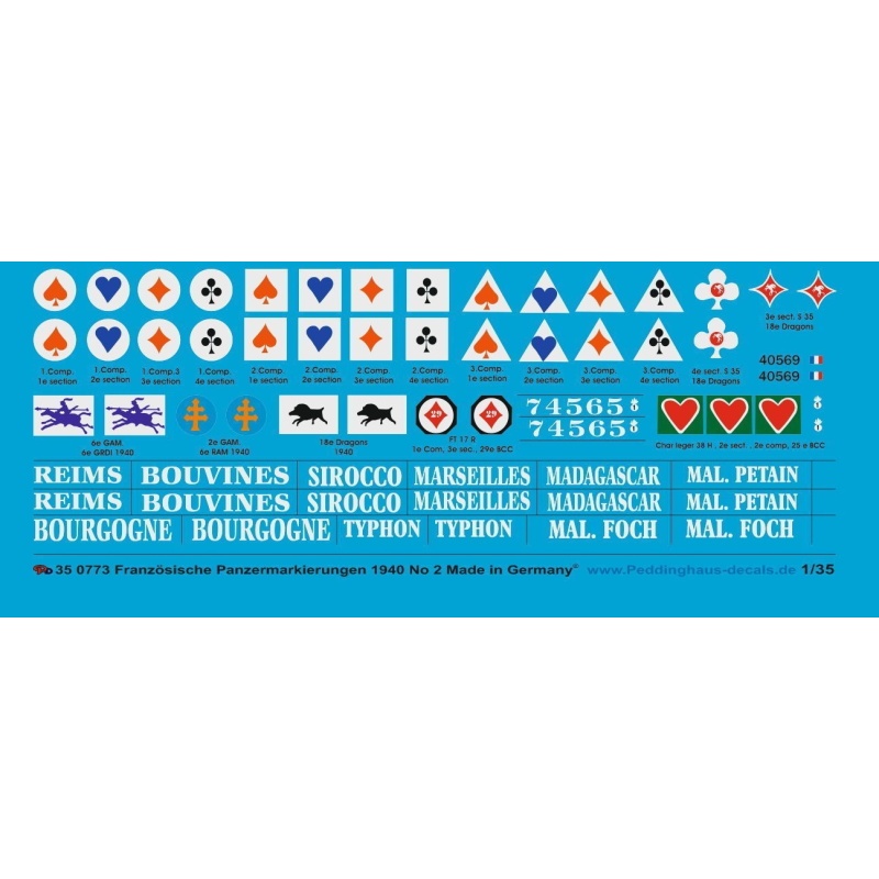 Peddinghaus 1/35, 0773, Decals for French tank markings 1939-40 No 2