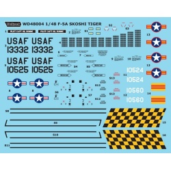 Wolfpack WD48004,F-5A/C Skoshi Tiger - USAF & South Viet(DECALS SET), SCALE 1/48