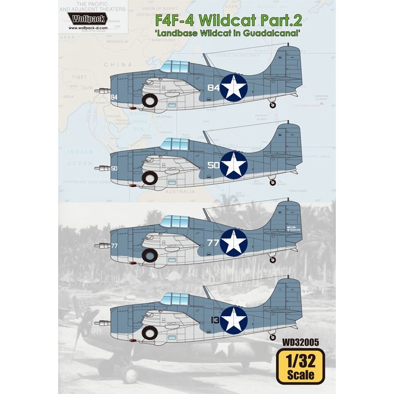 Wolfpack WD32005, F4F-4 Wildcat Part.2 'Landbase Wildcat (DECAL SET), SCALE 1/32