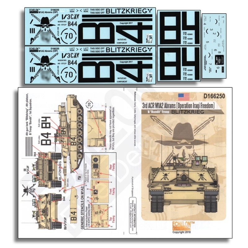 ECHELON FD D166250, SCALE 1/16, DECAL FOR 3rd ACR M1A2 Abrams (OIF)