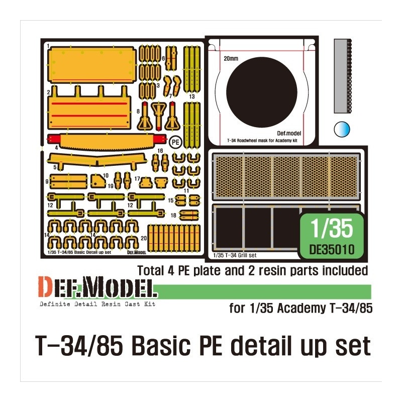 DEF.MODEL, DE35010, T-34/85 Basic PE detail up set (for 1/35 Academy kit) , 1:35
