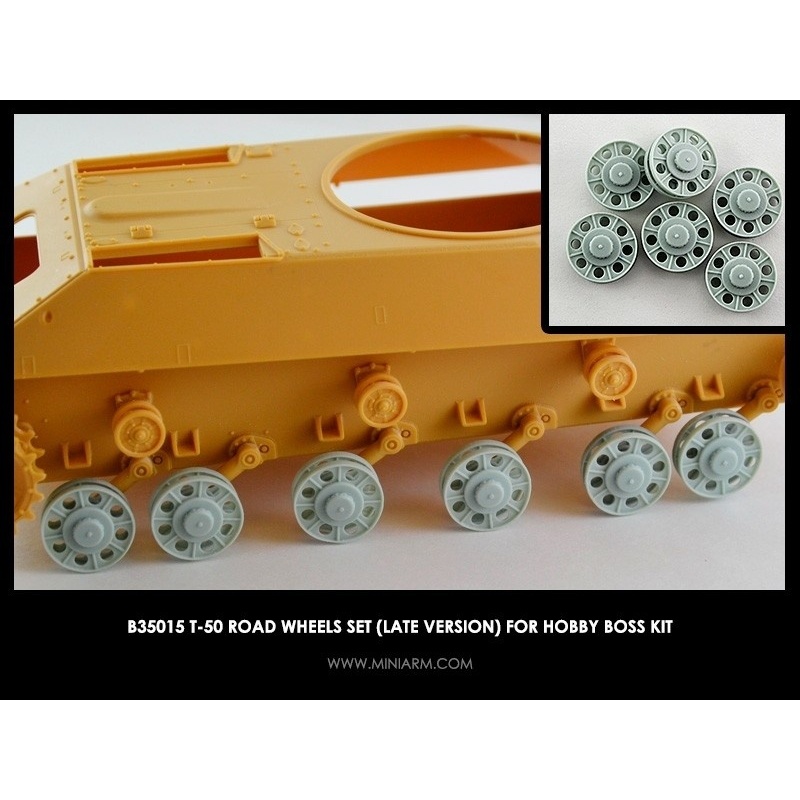 MINIARM 1:35, B35015, T-50 Road wheels set (late version) For Hobby Boss kit