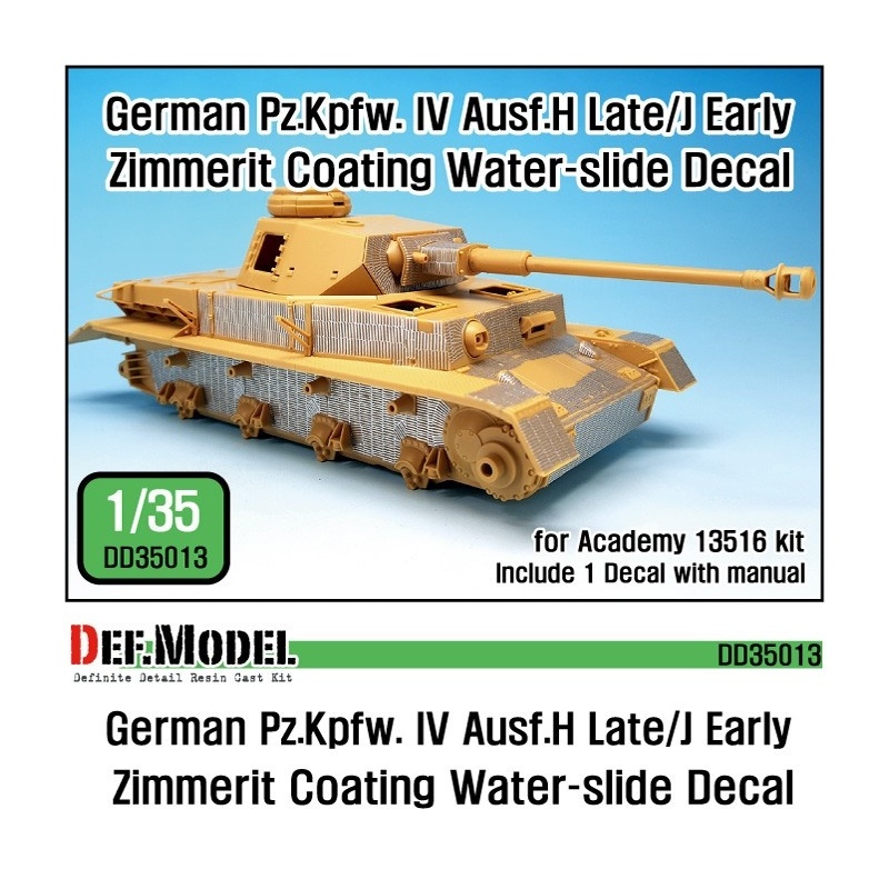 DEF. MODEL ,DD35013, Pz.IV Ausf.H late/ J early Zimmerit Decal set ,1:35
