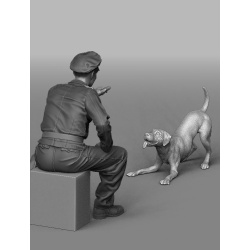 FI35-072 GERMAN TANK OFFICER PLAYING WITH PUPPY, PANZER ART, 1:35