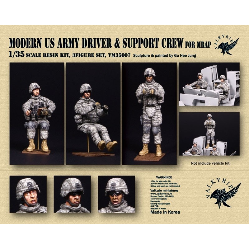 VALKYRIE MINIATURES, VM35005, Modern US Army Driver and Support Crew for MRAP (3 Figures) in scale 1:35