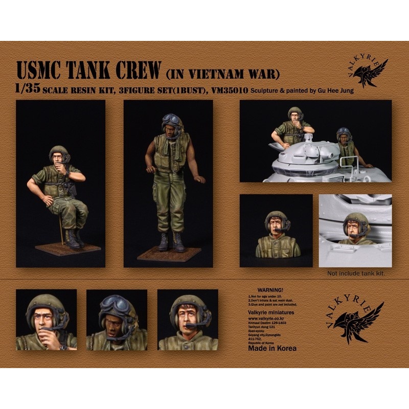 VALKYRIE MINIATURES, VM35010, USMC Tank Crew IN Vietnam War (2 Figures and 1 Bust) in scale 1:35