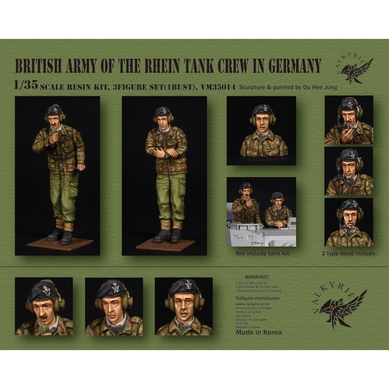 VALKYRIE MINIATURES, VM35014, British Army of Rhein Tank Crew in Germany - 1960 ~ 70 Era (2 Figures and 1 Bust) in scale 1:35