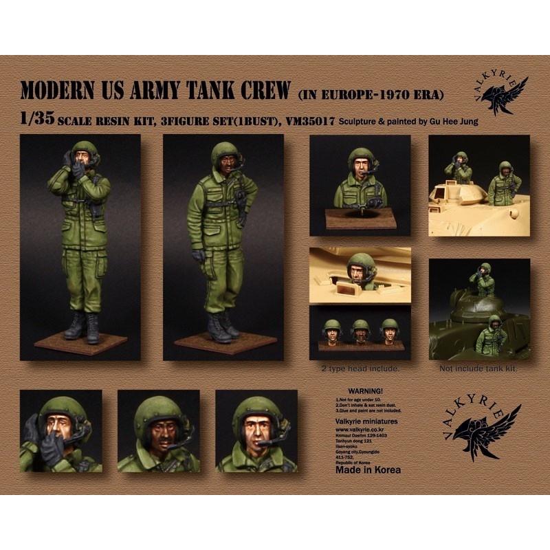 VALKYRIE MINIATURES, VM35017 Modern US Army Tank Crew in Europe - 1970 Era (2 Figures and 1 Bust) in scale 1:35