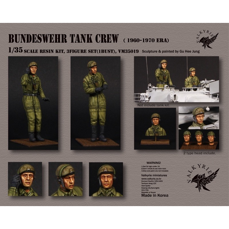 VALKYRIE MINIATURES, VM35018 Bundeswehr Tank Crew - 1960~ 1970 Era (2 Figures and 1 Bust) in scale 1:35