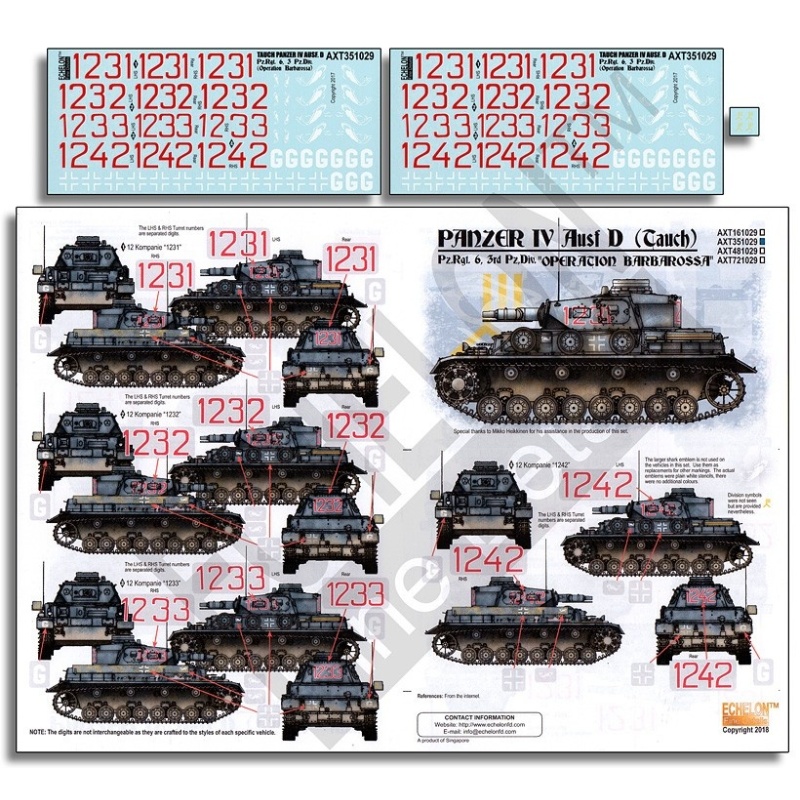 ECHELON FD AXT351029 , 1/35 Decals for Pz.Rgt. 6 Panzer IV Ausf D (Tauch)