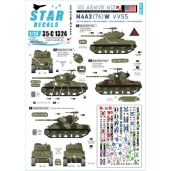 Star Decals, 35-C1324 US Armor Mix NO 7. M4A3 (76) W Sherman , SCALE 1/35