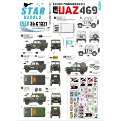 Star Decals, 35-C1321 UAZ-469 UN, IFOR, SFOR and KFOR markings in Bosnia and Kosovo, SCALE 1/35