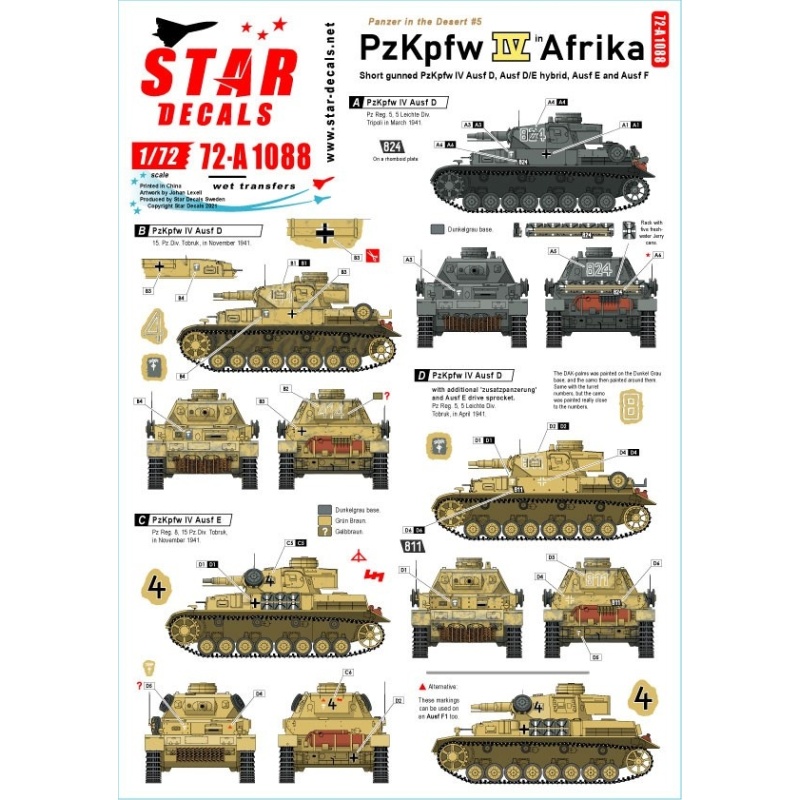 Star Decals 72-A1084, Panzer in the Desert NO 1. PzKpfw I Ausf A in N.Africa ,1/72