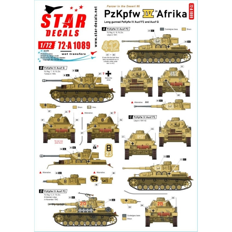 Star Decals 72-A1089, Panzer in the Desert NO 6. PzKpfw IV Ausf F2 , D/E/F1, 1/72