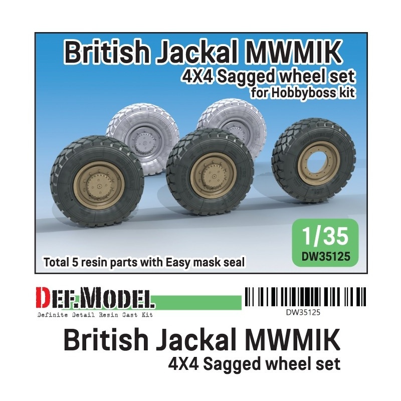 DEF. MODEL DW35125, British Jackal MWMIK 4x4 Sagged wheel set (for Hobbyboss 1/35), 1:35