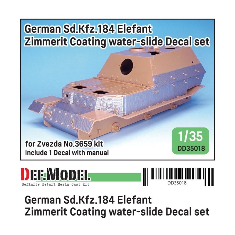 DEF. MODEL ,DD35018, Elefant Zimmerit Coating Decal set for Zvezda 3659 kit ,1:35