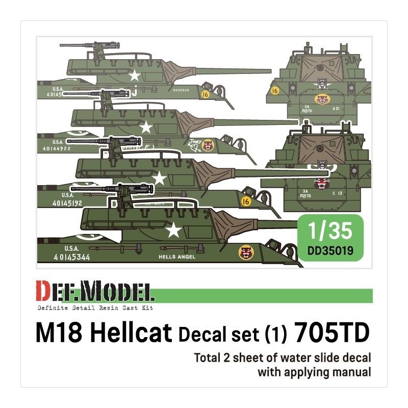 DEF. MODEL ,DD35019, US M18 Hellcat Decal set (1) - 705TD US The 3rd ARMY 705TD ,1:35