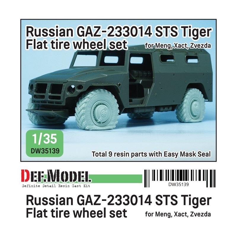 GAZ-233014 STS Tiger Flat tire wheel set (for Meng, Xact, Zvezda 1/35), DEF Model DW35139, 1/35