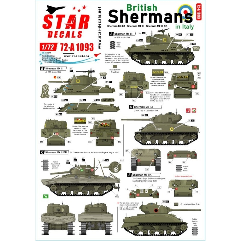 Star Decals, 72-A1093, British Shermans in Italy, 1/72