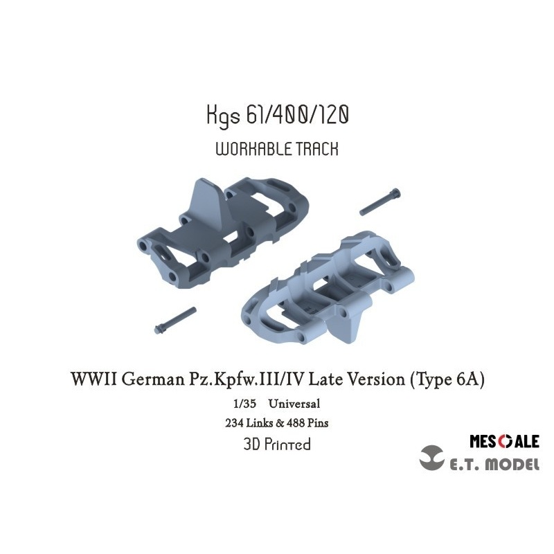 P35-014 WWII German Pz.Kpfw.III/IV Late Version（Type 6A）Workable Track(3D Printed), ETMODEL, 1/35