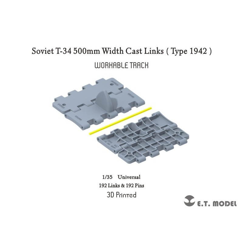 P35-017 Soviet T-34 500mm Width Cast Links（Type 1942）Workable Track (3D Printed) ETMODEL, 1/35