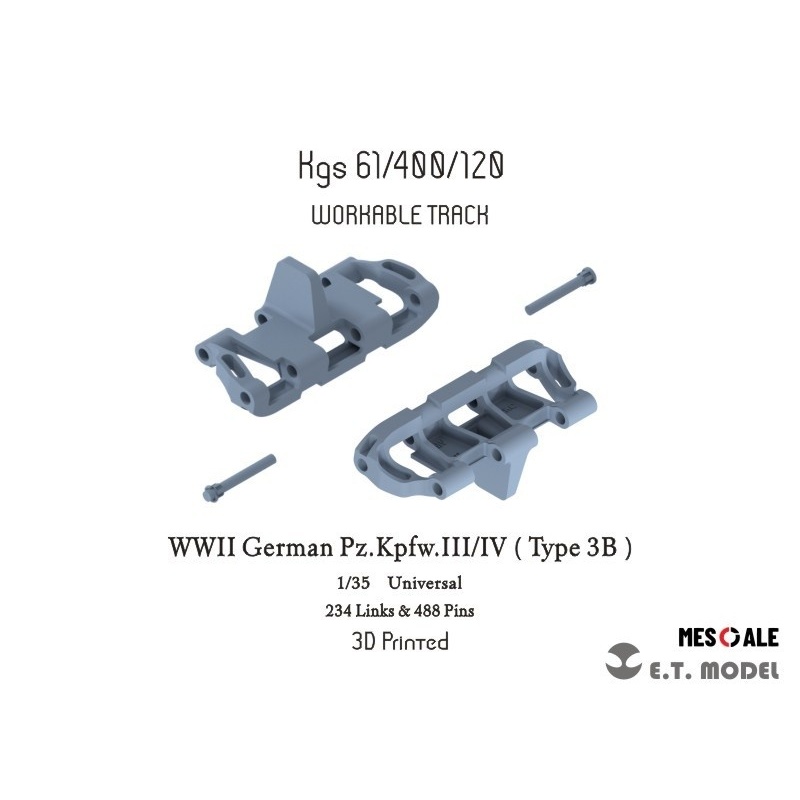 P35-021 WWII German Pz.Kpfw.III/IV（Type 3B）Workable Track(3D Printed), ETMODEL, 1/35