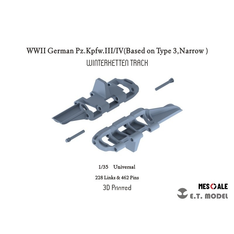 P35-023 WWII German Pz.Kpfw.III/IV（(Based on Type 3,Narrow））WinterKetten Track(3D Printed), ETMODEL, 1/35
