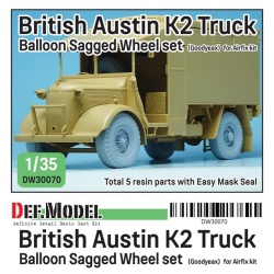 DEF.MODEL, British Austin K2 Truck Balloon Sagged wheel set  (for Airfix 1/35), DW30070, 1:35