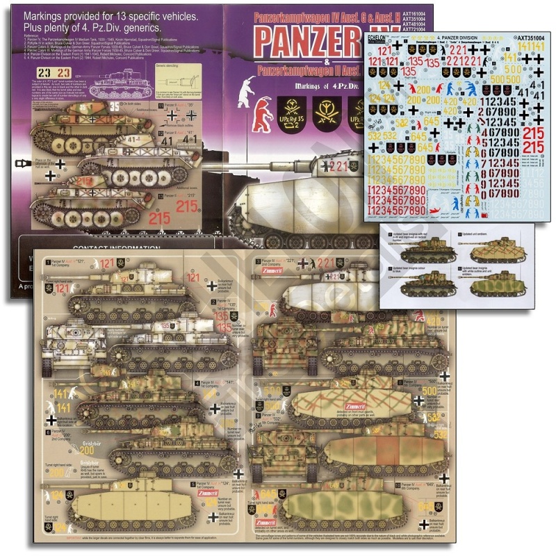 ECHELON FD AXT351004, DECAL FOR 4.Pz.Div. Panzer IV Ausf. G, H & Panzer II Ausf. L Luchs, SCALE 1:35