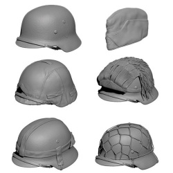 SOL RESIN FACTORY MM475, German Helmets and side cap (3D printed mo, SCALE 1:16