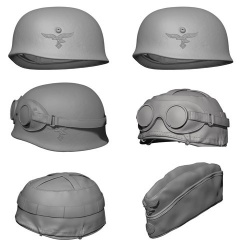 SOL RESIN FACTORY MM479, German Paratrooper Helmets and Side cap (3D printe 1:35