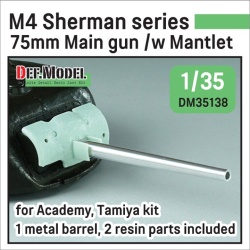M4 Sherman 75mm M3 Main gun Metal barrel /w late Mantlet set ( for Academy/Tamiya 1/35), DEF MODEL, DM35138, 1:35