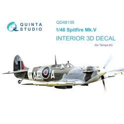 Quinta Studio QD48136 , Spitfire Mk.V 3D-Printed Interior decal (Tamiya), 1:48