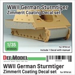 DEF. MODEL, DD35025, WWII German Sturmtiger Zimmerit Coating Decal set for RFM kit,1:35